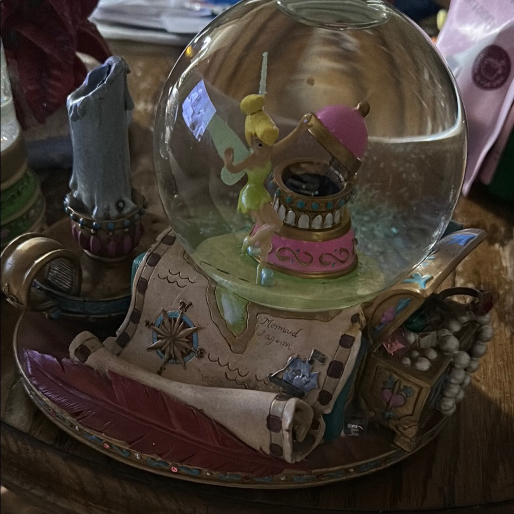 Tinker Bell Snow Globe with Pink and Gold Accents